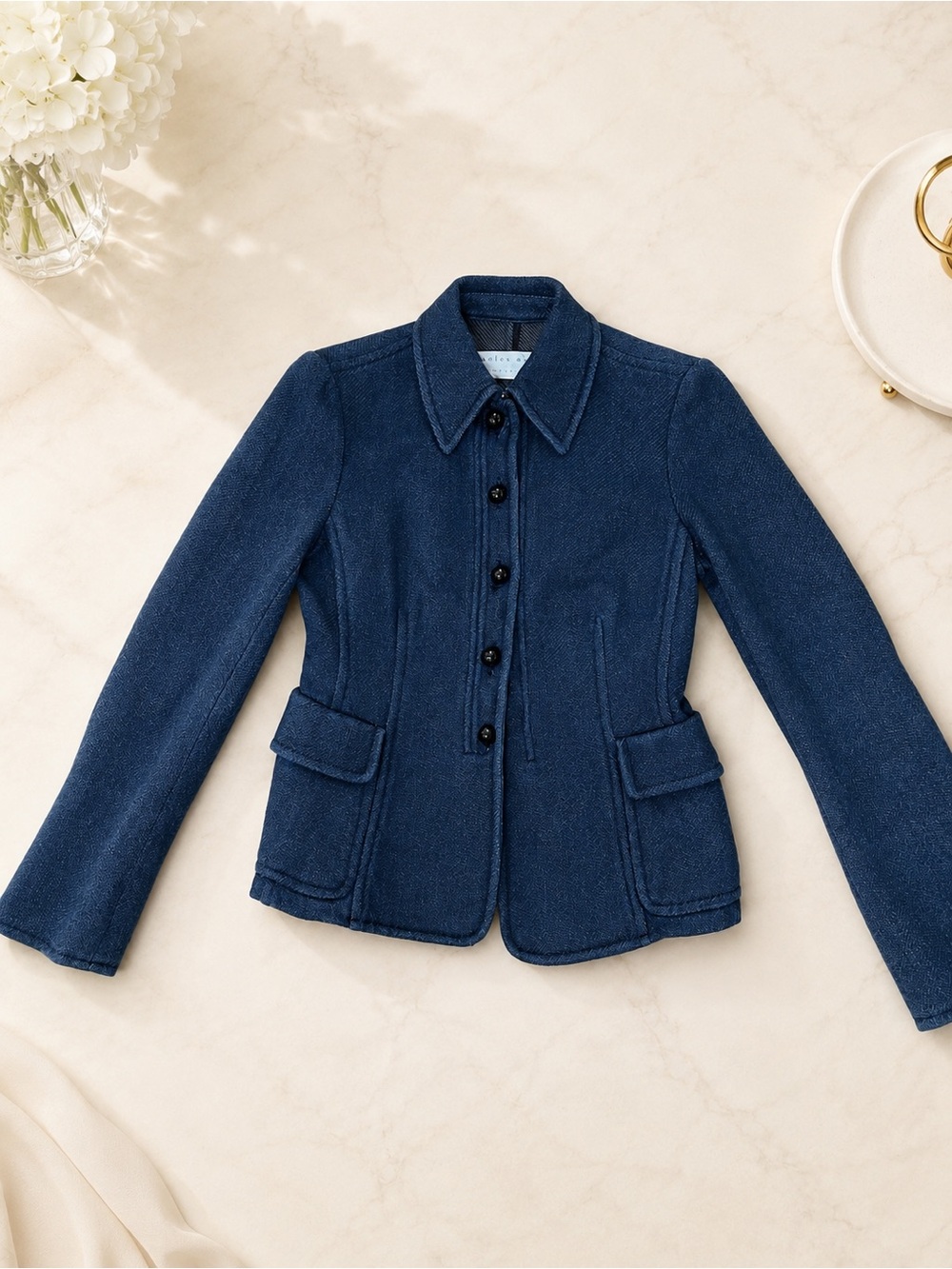 Charles Nolan New York Blue Cotton Tailored Jacket Size 4